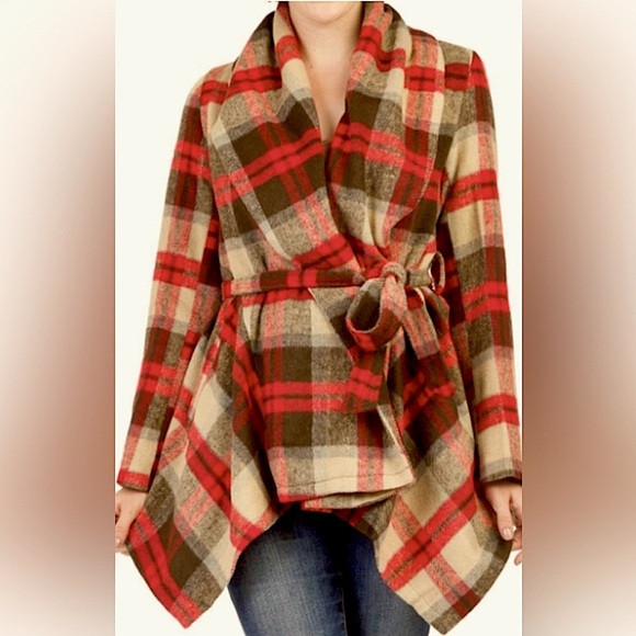 Papillon Blank, Plaid Belted Chevon Jacket Size M - Picture 1 of 4